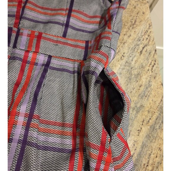 New! Mock Neck Purple Red Gray Plaid NY&Co. Dress Sz XL Pockets Academia Midi - Picture 16 of 16